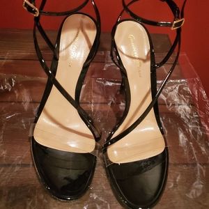 Gianvito Rossi Patent Clear Strap Asymmetric Sandals